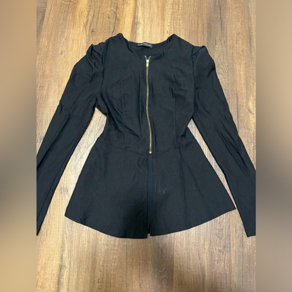 The Vintage Shop Black Front Zip Blouse